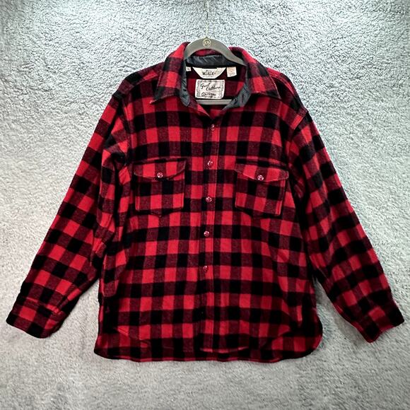 Woolrich Other - Vintage 80's Woolrich Men's XL Wool Blend Red Black Buffalo Plaid Shirt Style 93